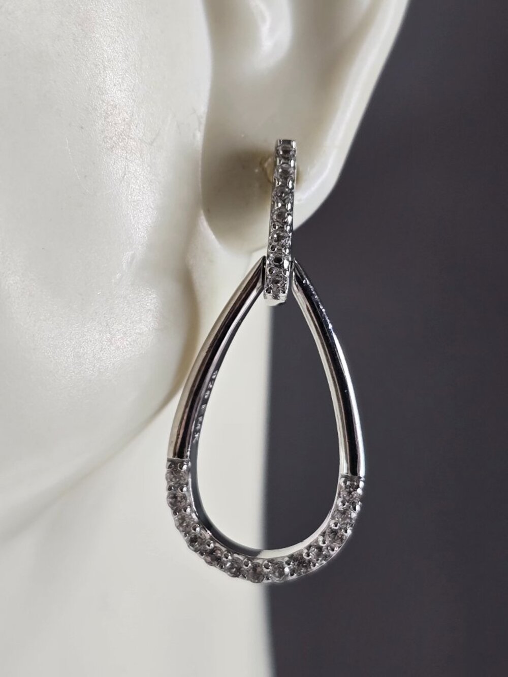 Womens Estate Sterling Silver CZ Tear Drop Earrings 4.9g E1977